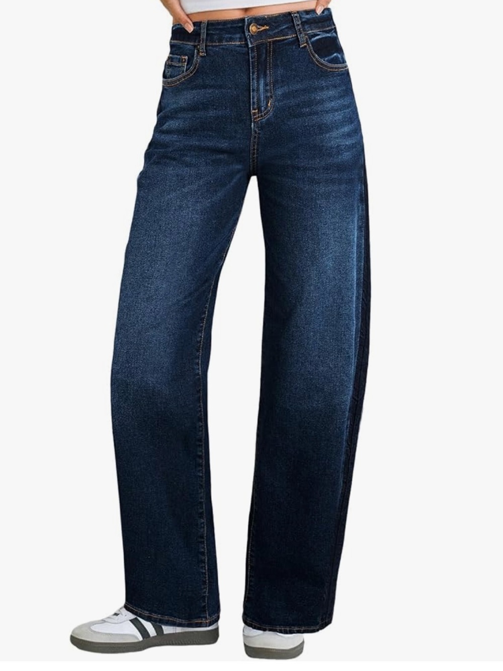 Sidefeel Dark Blue (Bluing) High-Waisted Wide Leg Jeans